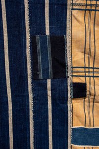 VINTAGE EWE KENTE IN INDIGO STRIPE WITH PLAID