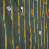 VINTAGE EWE KENTE IN DARK GREEN WITH YELLOW SPACED STRIPES