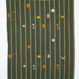 VINTAGE EWE KENTE IN DARK GREEN WITH YELLOW SPACED STRIPES