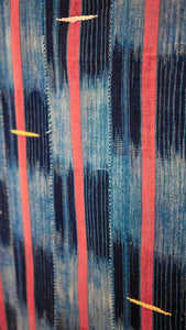 VINTAGE BAOULÉ CLOTH IN INDIGO WITH SALMON PINK STRIPE