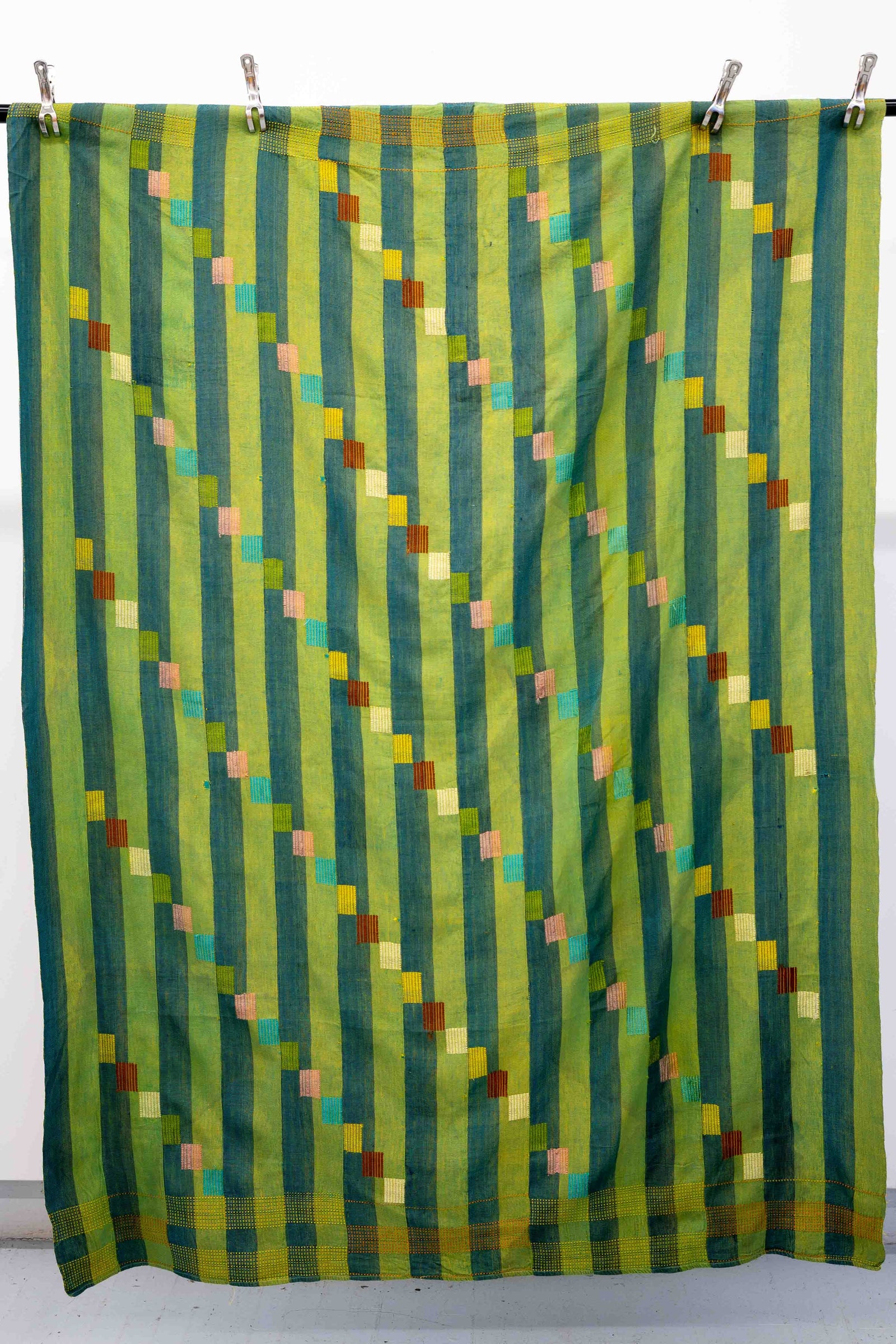 VINTAGE EWE KENTE IN LIME GREEN AND TEAL STRIPE