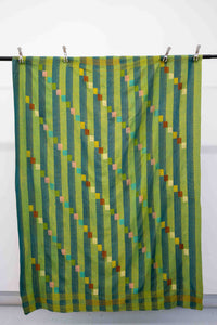 VINTAGE EWE KENTE IN LIME GREEN AND TEAL STRIPE