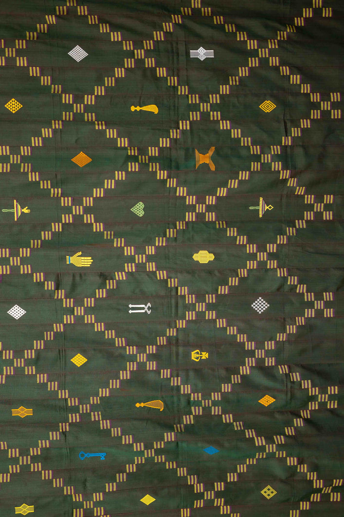 Vintage Ewe Kente in Iridescent Green with symbols