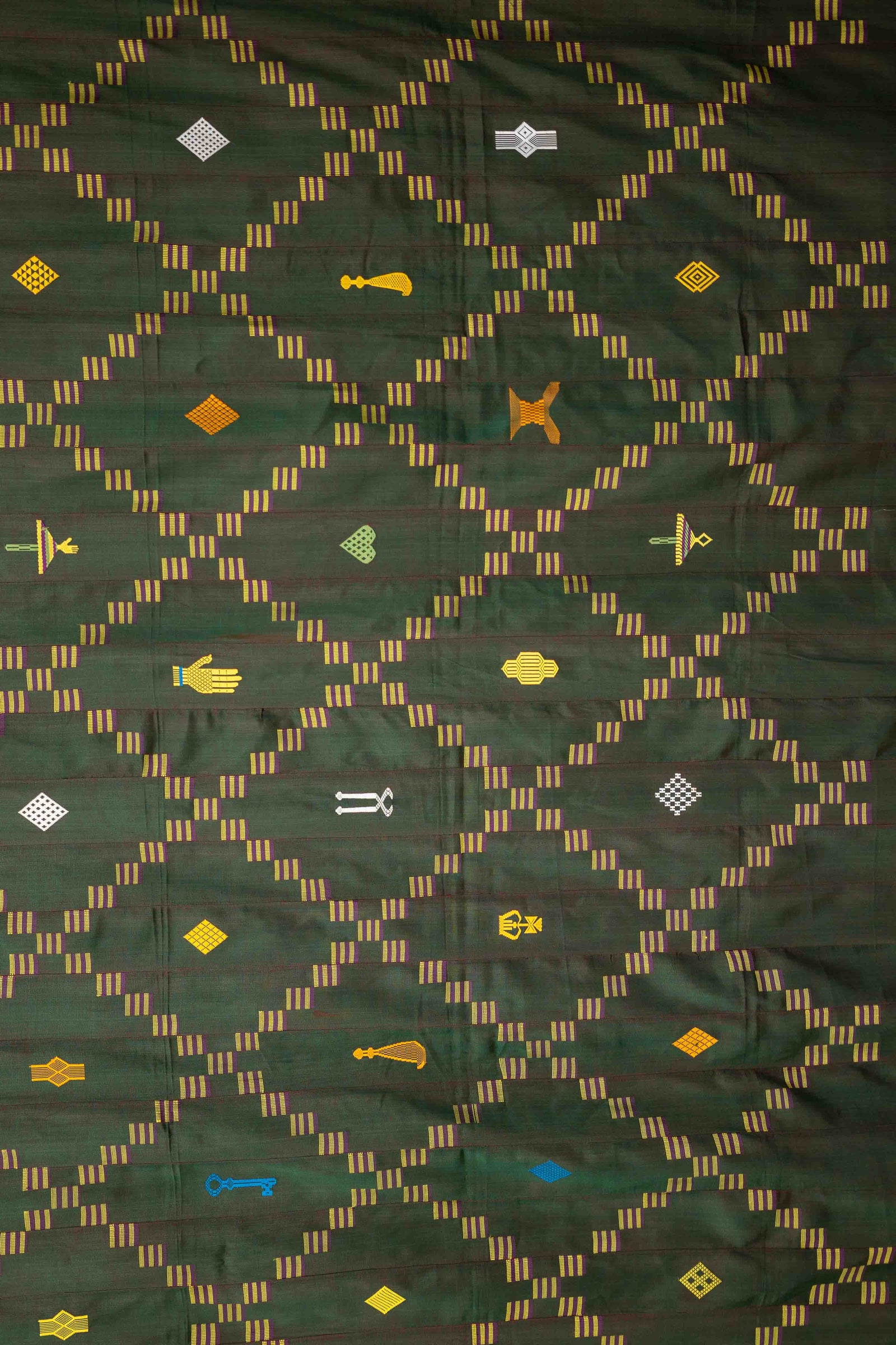 Vintage Ewe Kente in Iridescent Green with symbols