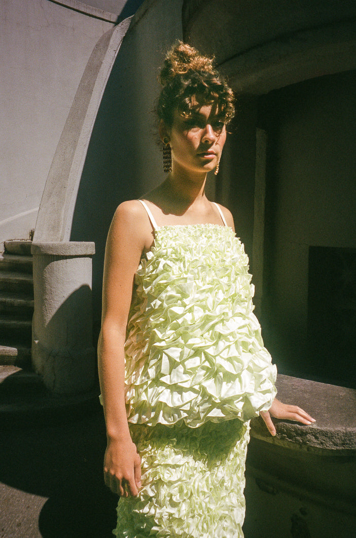 light yellow ruffled tank top