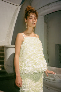 light yellow ruffled tank top