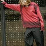 PAINTED BIG LONG SLEEVE TEE IN RED/BLACK