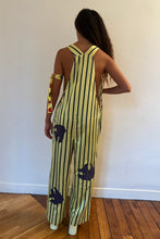 Load image into Gallery viewer, OVERALL IN LEMON STRIPE WITH FISH APPLIQUÉ