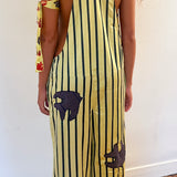 OVERALL IN LEMON STRIPE WITH FISH APPLIQUÉ