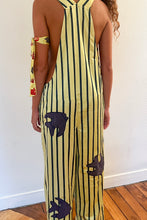 Load image into Gallery viewer, OVERALL IN LEMON STRIPE WITH FISH APPLIQUÉ