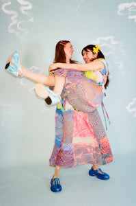 shibori pleated drop waist dress in rainbow