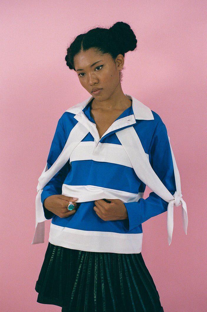 POLO STRIPE TOP IN BLUE AND WHITE