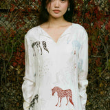 PONY PRINT LONG SLEEVE MAXI DRESS