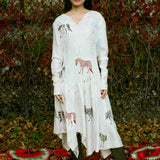 PONY PRINT LONG SLEEVE MAXI DRESS