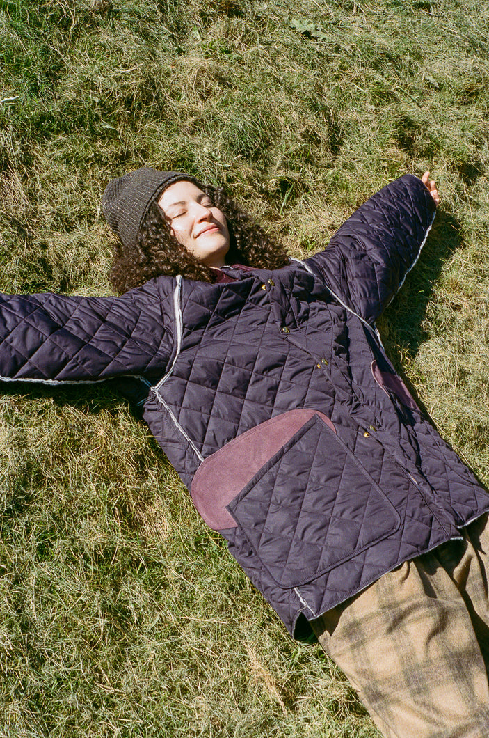 QUILTED COACH JACKET IN PURPLE