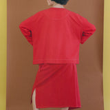 RED DYED LINEN WRAP SKIRT