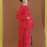 RED DYED LINEN WRAP SKIRT