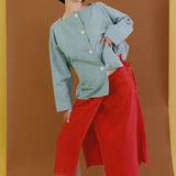 RED DYED LINEN WRAP SKIRT
