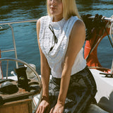 ROMI FRILLED TOP WITH EMBROIDERY IN OFF WHITE