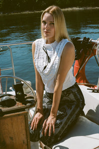 ROMI FRILLED TOP WITH EMBROIDERY IN OFF WHITE