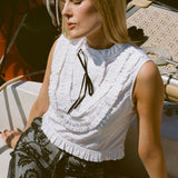 ROMI FRILLED TOP WITH EMBROIDERY IN OFF WHITE