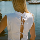 ROMI FRILLED TOP WITH EMBROIDERY IN OFF WHITE