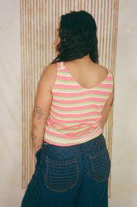 cotton tank top in pink green yellow stripes