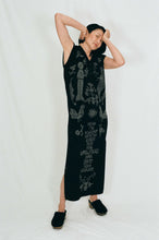 Load image into Gallery viewer, black merino wool vest dress narrative Uzbek designs