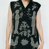 black merino wool vest dress narrative Uzbek designs