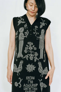 black merino wool vest dress narrative Uzbek designs