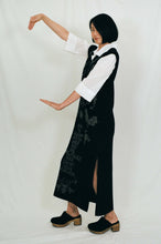 Load image into Gallery viewer, black merino wool vest dress narrative Uzbek designs