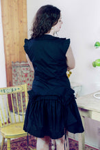 Load image into Gallery viewer, SERAFINA SHORT DRESS WITH PLEATED RUFFLE IN BLACK