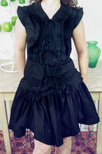 Load image into Gallery viewer, SERAFINA SHORT DRESS WITH PLEATED RUFFLE IN BLACK