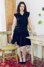 Load image into Gallery viewer, SERAFINA SHORT DRESS WITH PLEATED RUFFLE IN BLACK