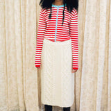 CONTRAST STAND COLLAR STRIPED KNIT TOP IN RED AND WHITE