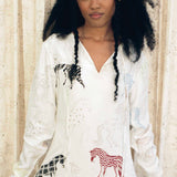 PONY PRINT LONG SLEEVE MAXI DRESS