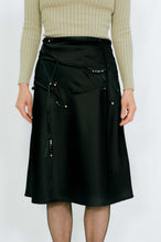 Load image into Gallery viewer, black satin A line skirt evil eye beads