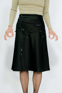 black satin A line skirt evil eye beads