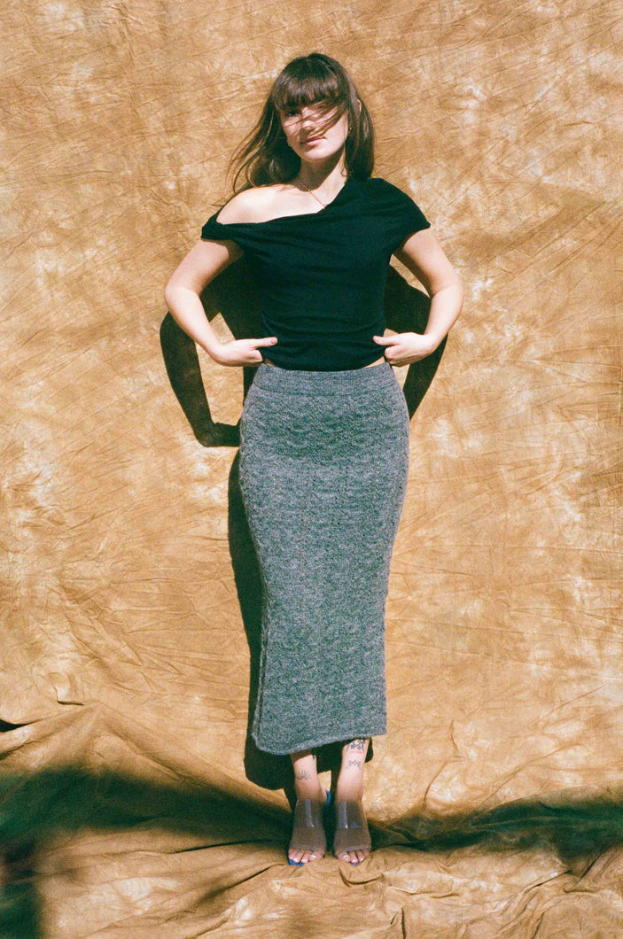 SOLA HAND KNIT MAXI SKIRT IN DARK GREY