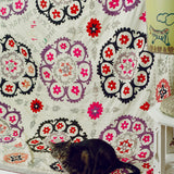 LARGE VINTAGE SUZANI - CREAM AND LILAC FLORAL