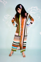 Load image into Gallery viewer, polyester long sleeve cardigan dress in multi stripes