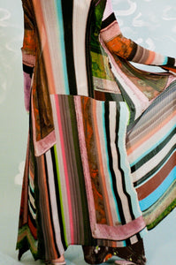 polyester long sleeve cardigan dress in multi stripes