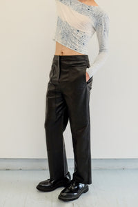 straight cut buttery soft black leather pant