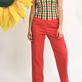 TIE PANTS IN RUBY RED