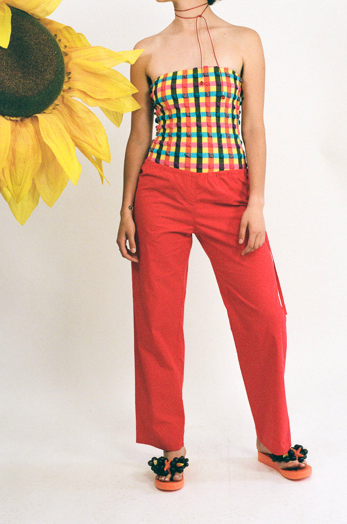 TIE PANTS IN RUBY RED