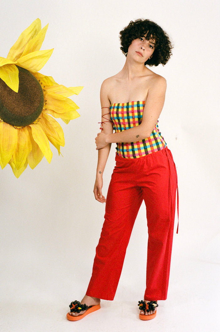 TIE PANTS IN RUBY RED