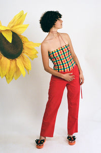 TIE PANTS IN RUBY RED