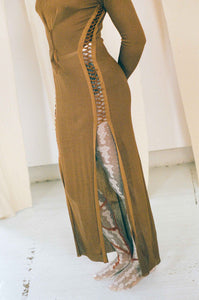 TRIKKO LONG DRESS IN CARAMEL + BROWN