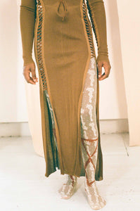 TRIKKO LONG DRESS IN CARAMEL + BROWN