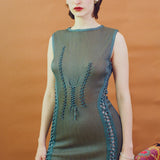 TRIKKO MINI DRESS IN BLUE AND CARAMEL